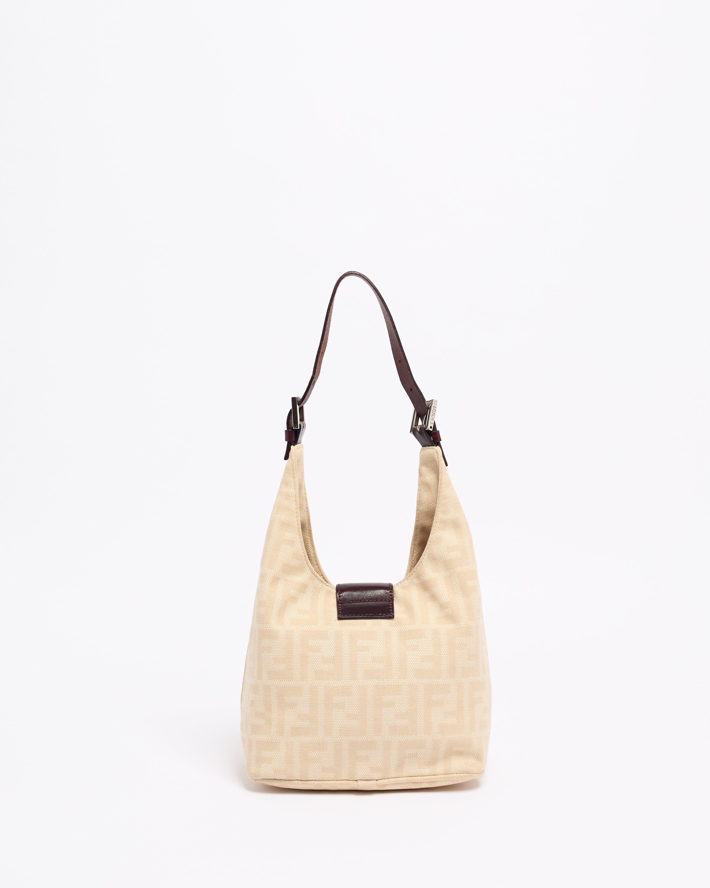 FENDI ZUCCA 1990'S CREAM CROISSANT BAGUETTE SHOULDER BAG