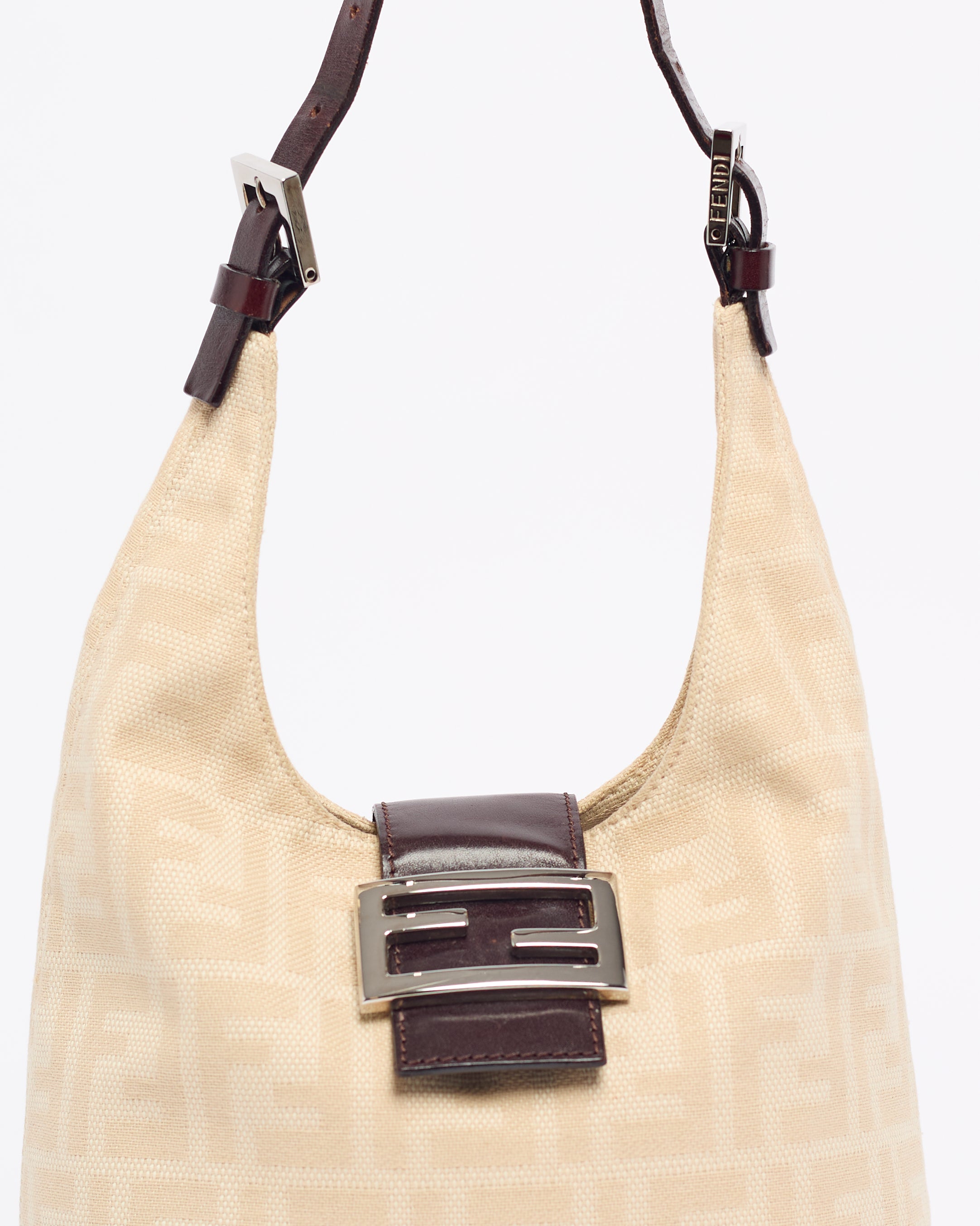 FENDI ZUCCA 1990'S CREAM CROISSANT BAGUETTE SHOULDER BAG