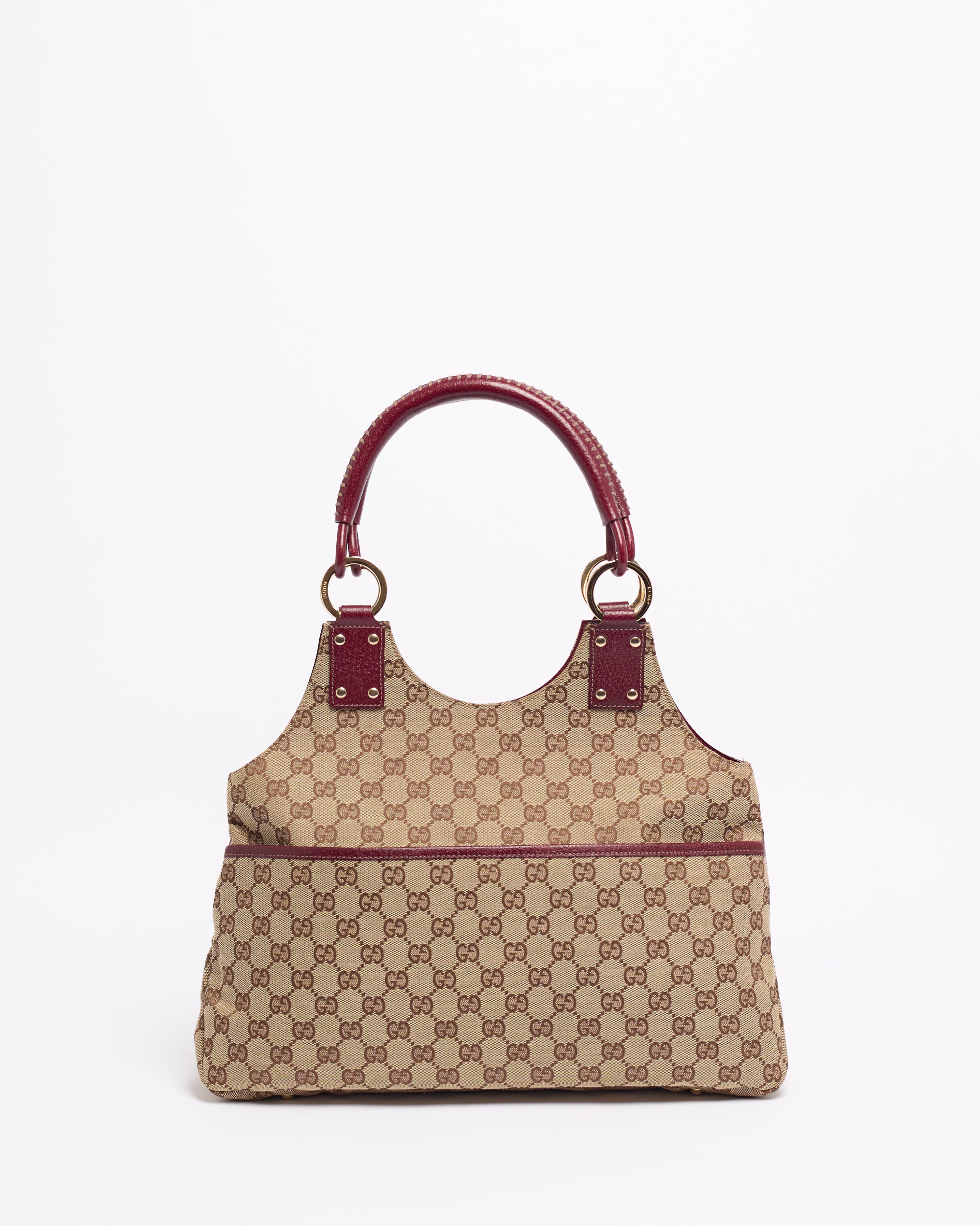 GUCCI GG 2000'S BURGUNDY CANVAS AND LEATHER HOBO BAG