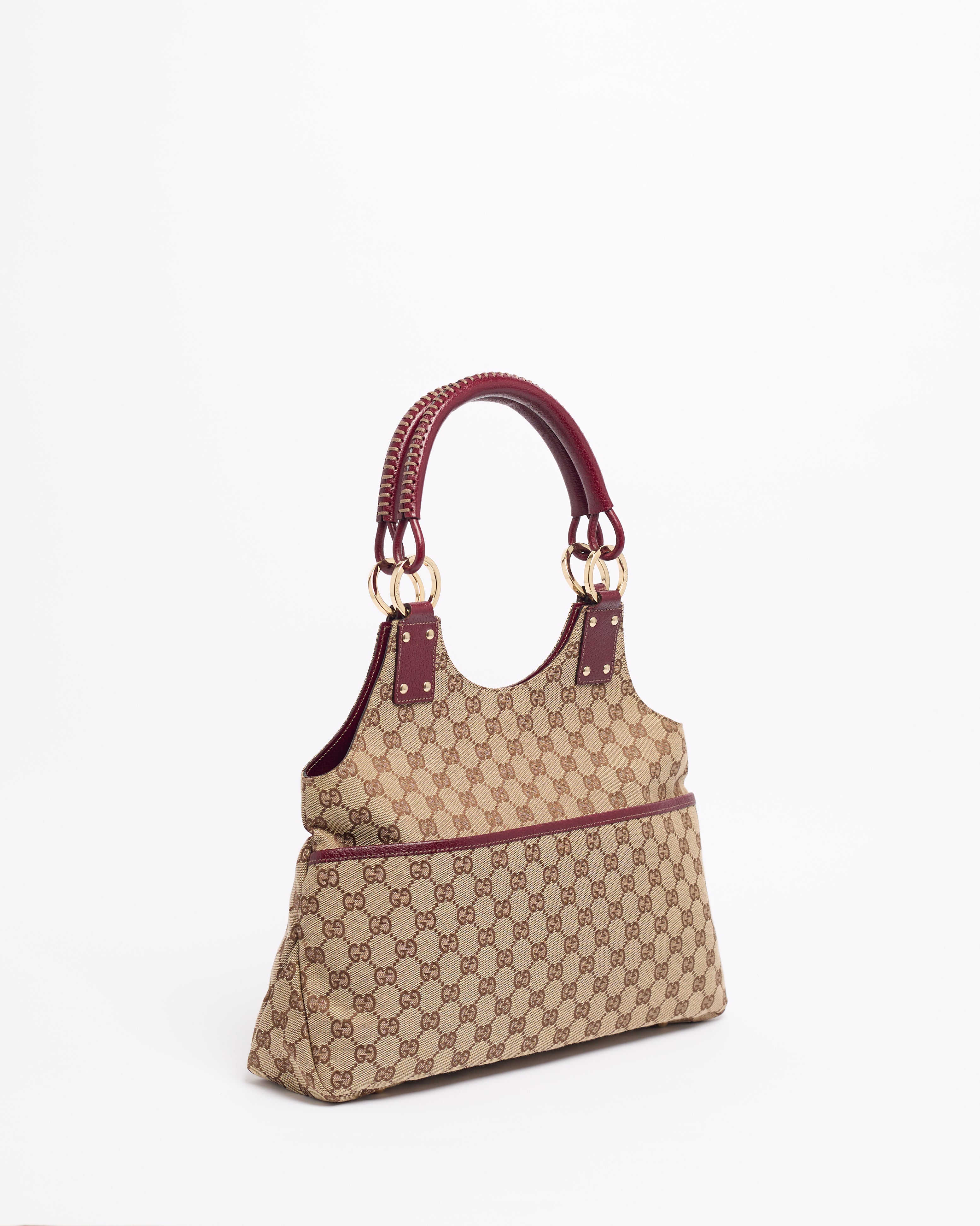GUCCI GG 2000'S BURGUNDY CANVAS AND LEATHER HOBO BAG