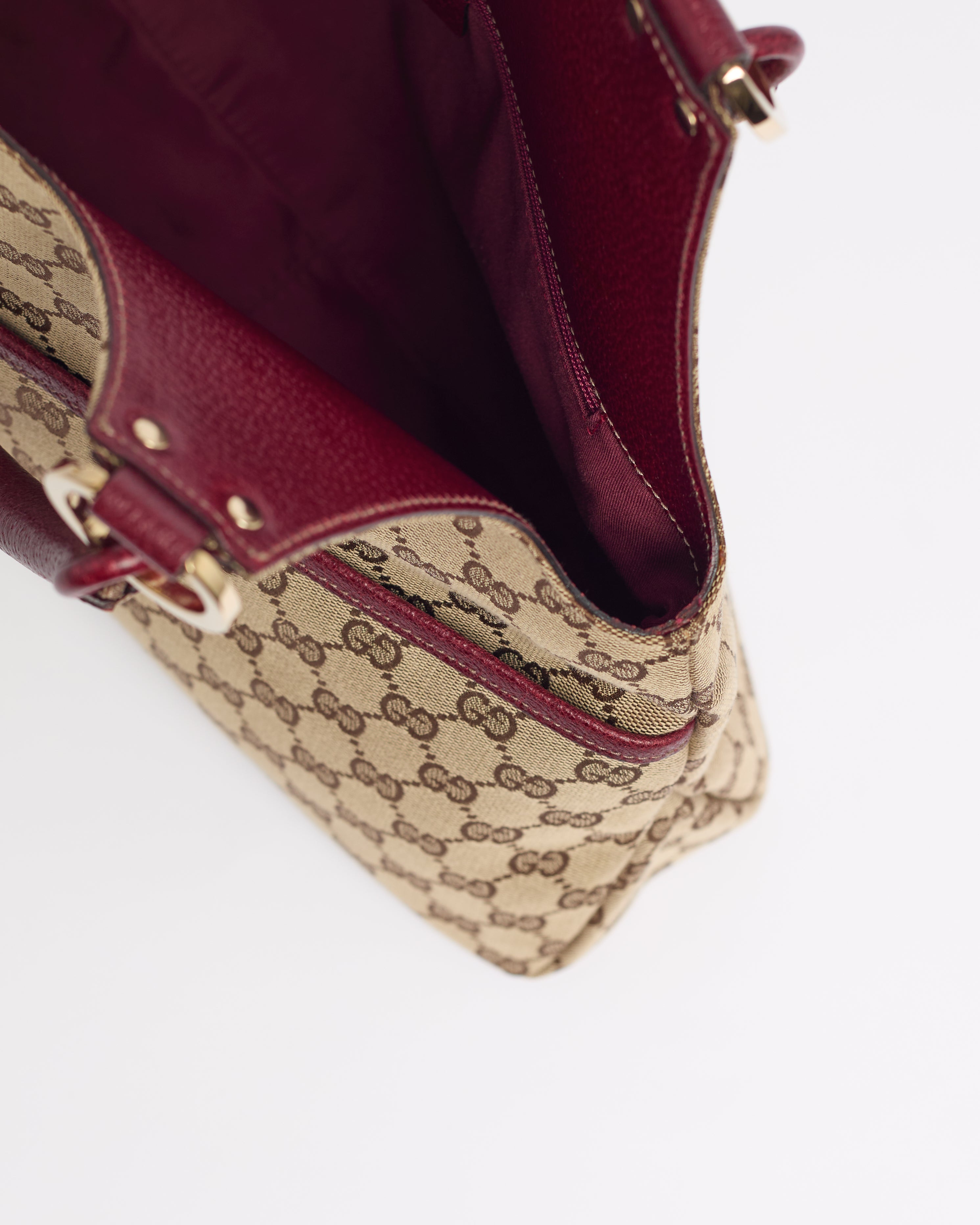 GUCCI GG 2000'S BURGUNDY CANVAS AND LEATHER HOBO BAG