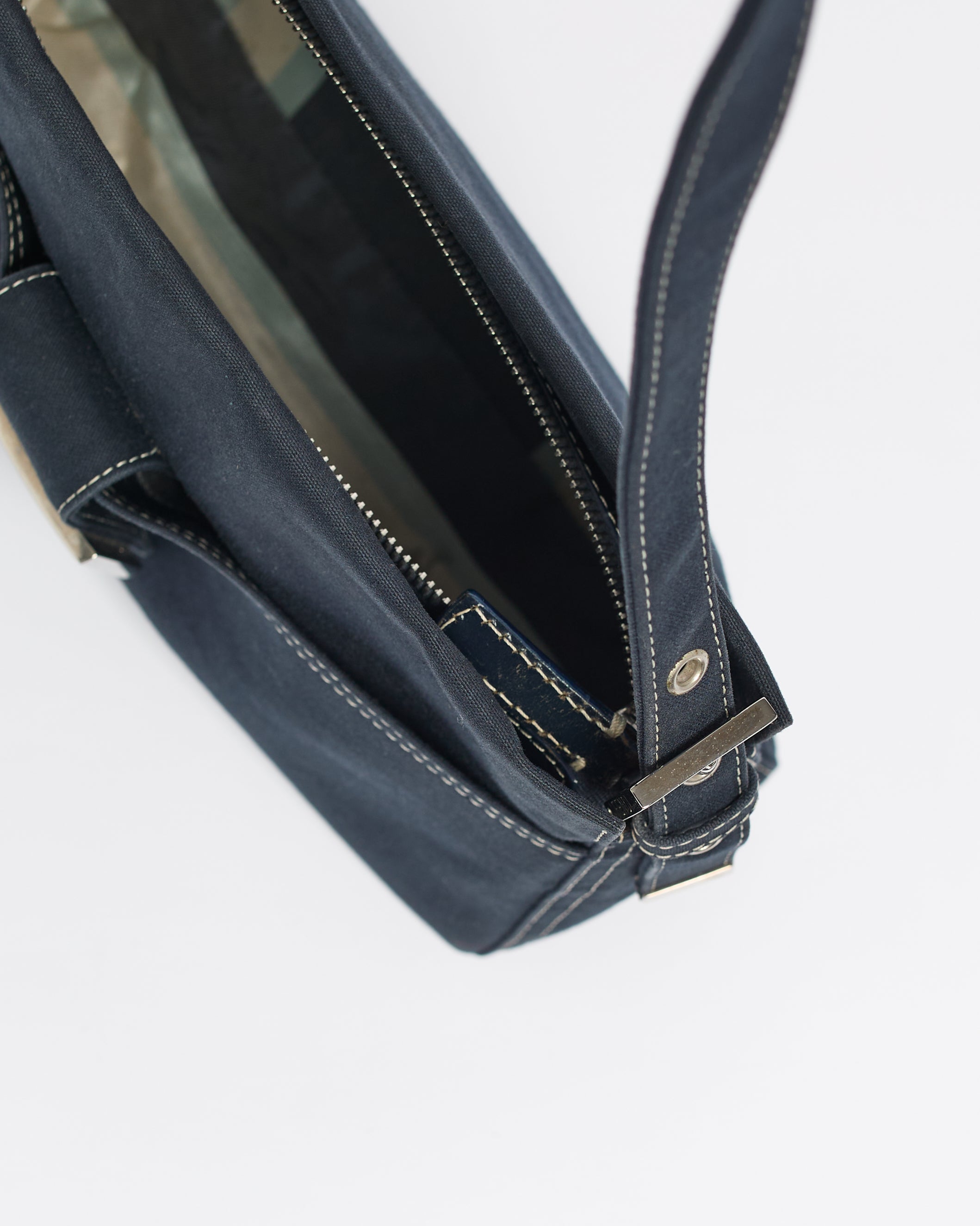 FENDI DENIM MARBLE CLASP MAMMA BAGUETTE